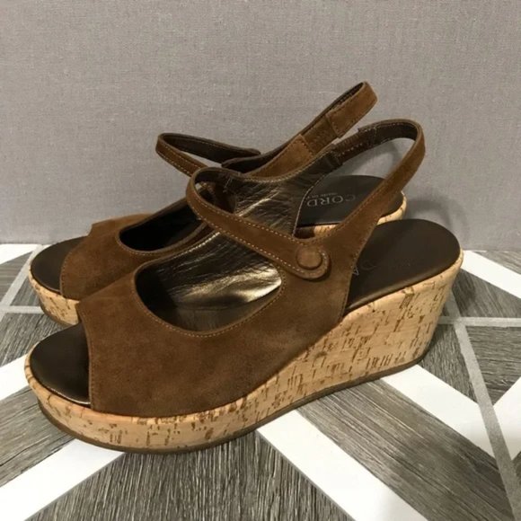 Cordani Cinnamon Made In Italy Suede Open Toe Wedges Sz-8 - Picture 8 of 9